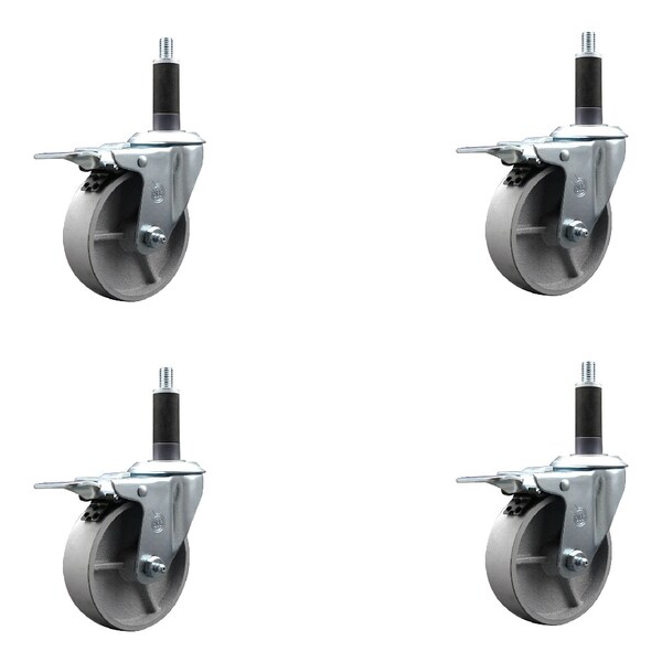 4'' Semi Steel Swivel 1'' Expanding Stem Caster Set Total Lock Brake, 4PK